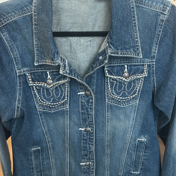 Wrangler Western Denim Embroidered Pockets Jean Denim Jacket Women Size M - Picture 8 of 17